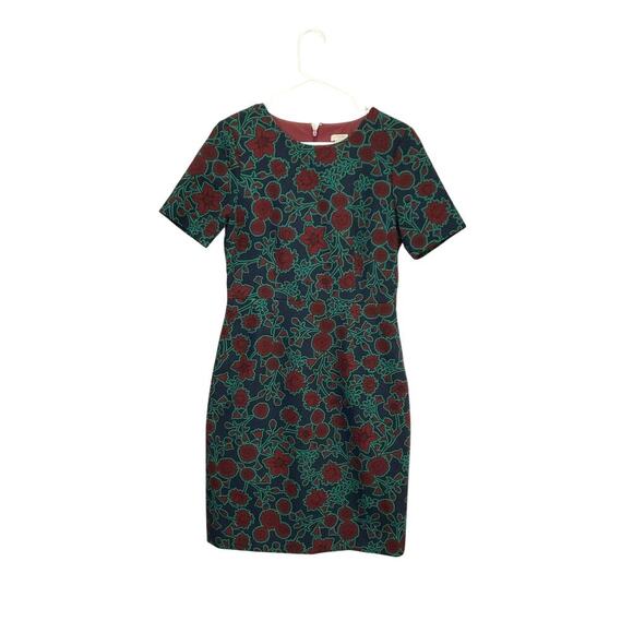 J. Crew Short-Sleeve Floral Sheath Dress Size 6 Small Thick Material Knee Length - Picture 2 of 9